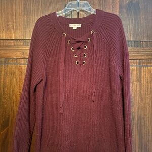 Burgundy Lace-Up Sweater